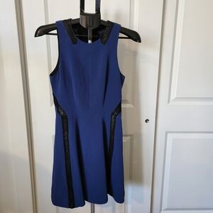 Rag & Bone Blue Sleeveless Fit and Flare Mini Dress With Black Trim